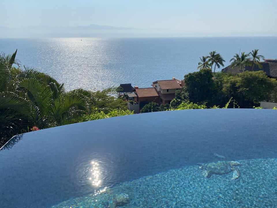 View off deck and infinity pool of house. 