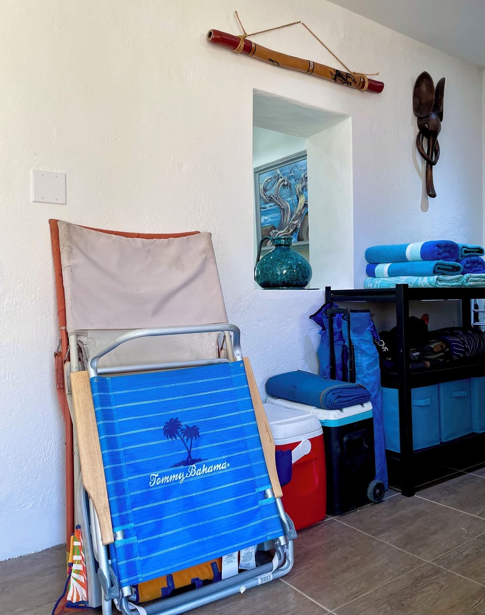 Beach supplies: chairs, coolers, snorkel gear…