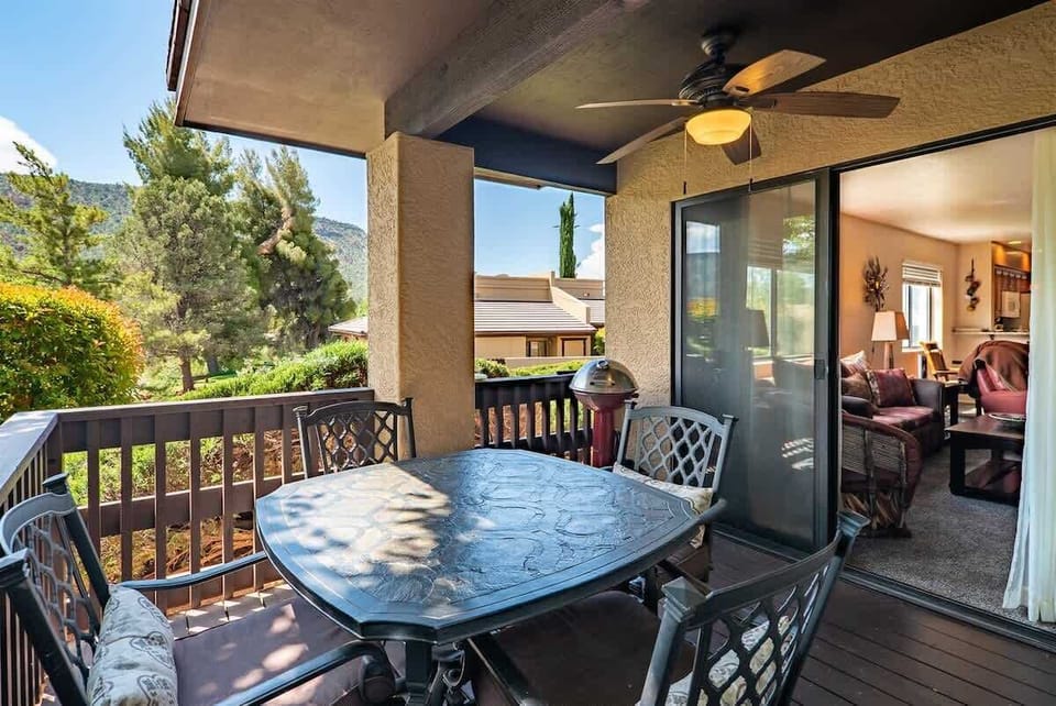 Quiet patio to enjoy meals and coffee