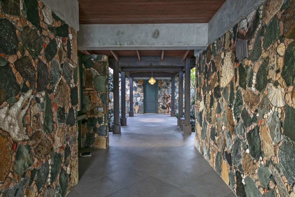 Intricate stone work through the breezeway