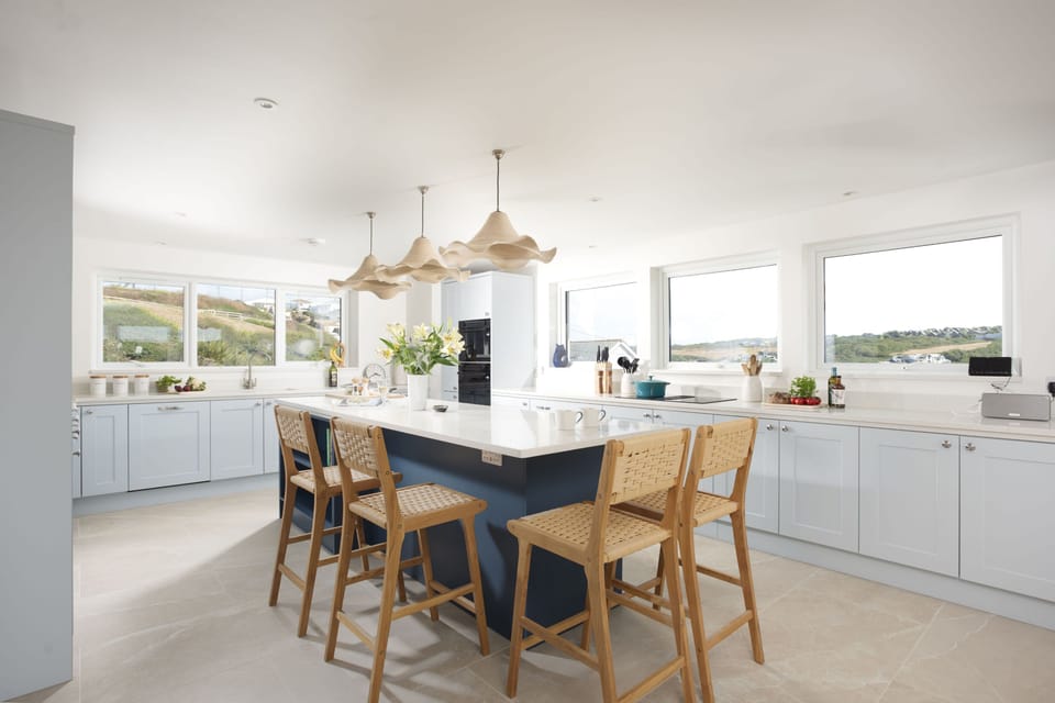 Westerley, Portreath. The contemporary kitchen is fully equipped for everything from leisurely breakfasts to celebratory dinners