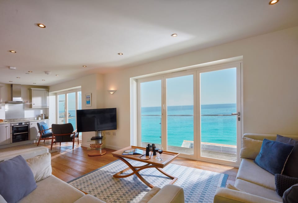 Second floor: Open-plan living area with panoramic sea views of Portreath