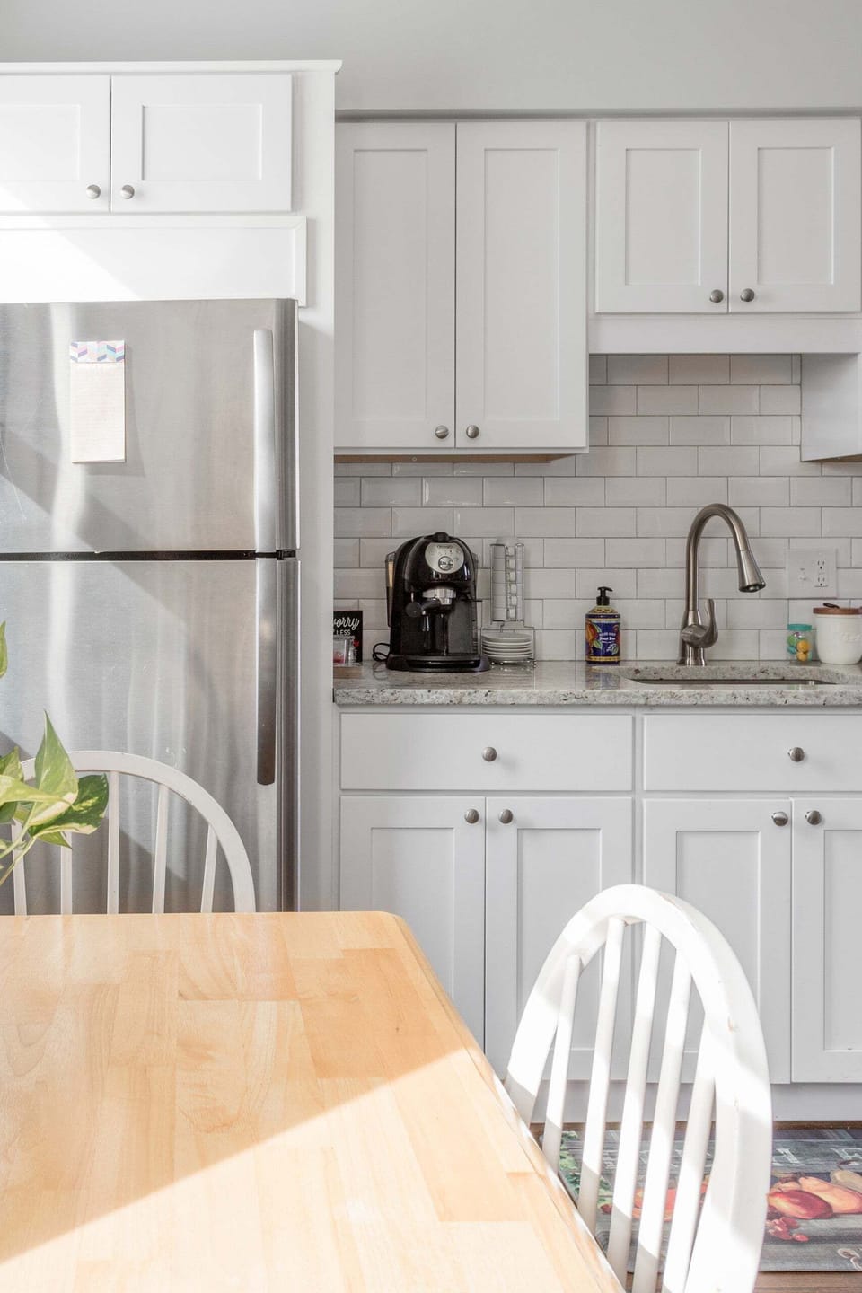 Brew either an espresso or regular coffee - both available! Full-sized fridge