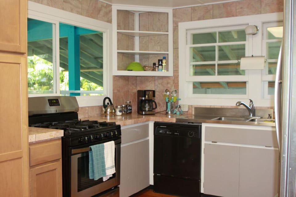 Fully equipped kitchen for your stay complete with basic pantry items