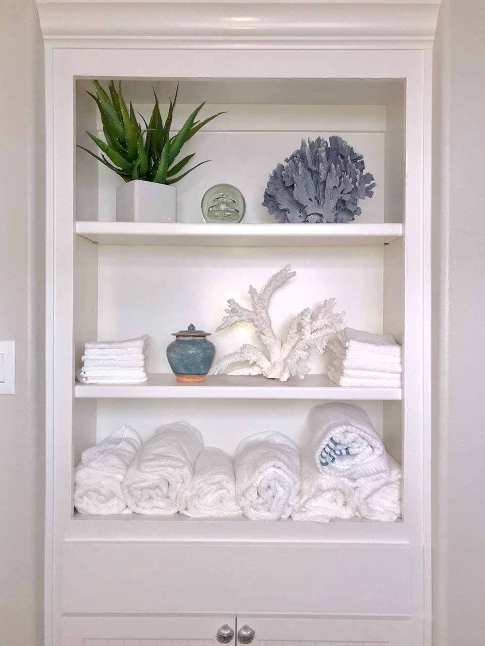 storage in guest masterbathrom and hall bathroom, our Largest Bathroom!