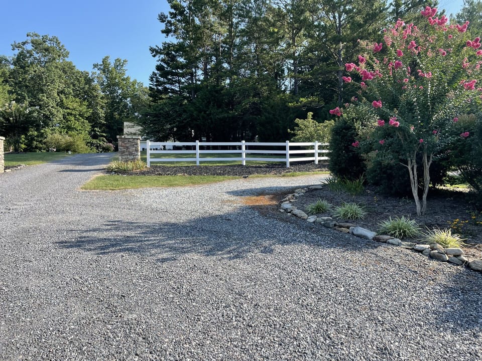 Private gravel drive (turn right just before fence)