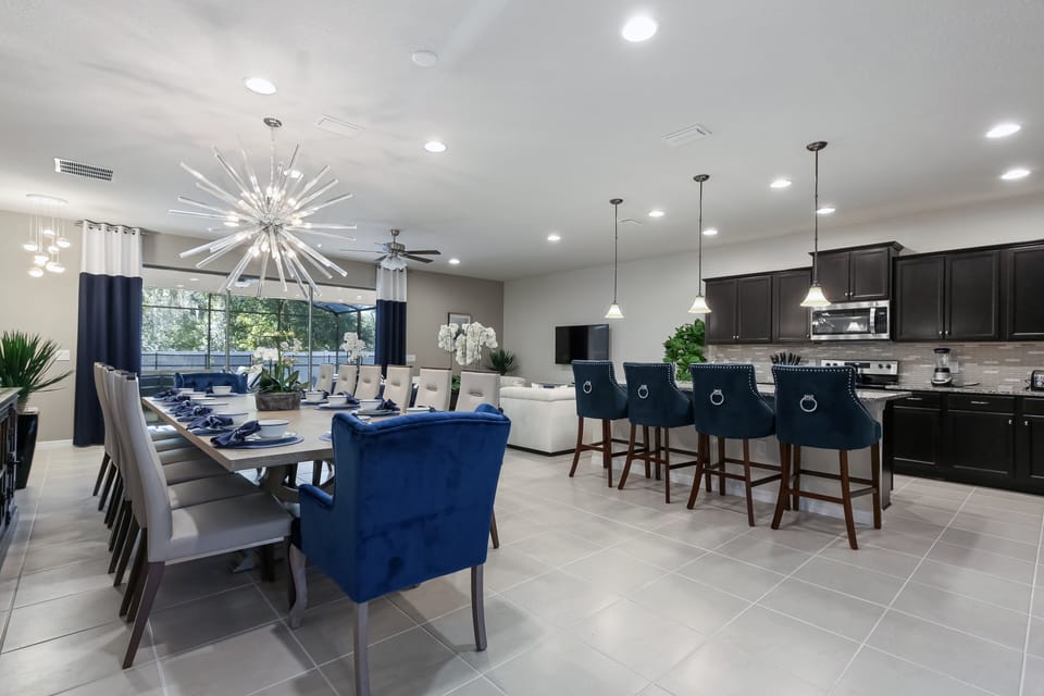 Beautiful dining table and barstool seating