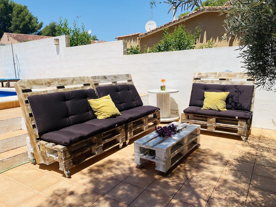 seating area next to pool 