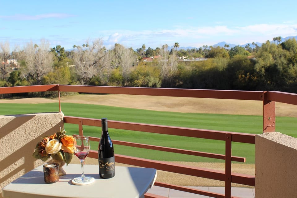 Balcony view of the golf course, walking/biking path and McDowell mountain