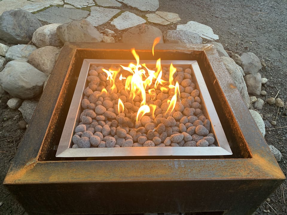 A gas fire pit is available when it's not buried by snow. 