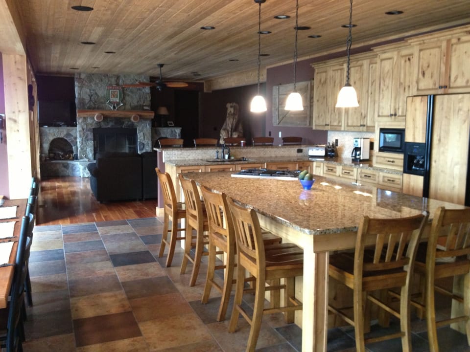 Open floor plan with fireplace centerpiece.  9 foot ceilings