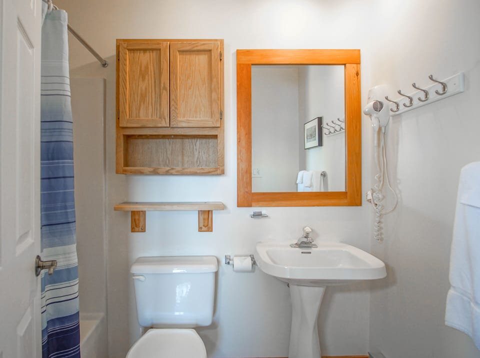 This is the master bathroom. It has a tub/shower combo.