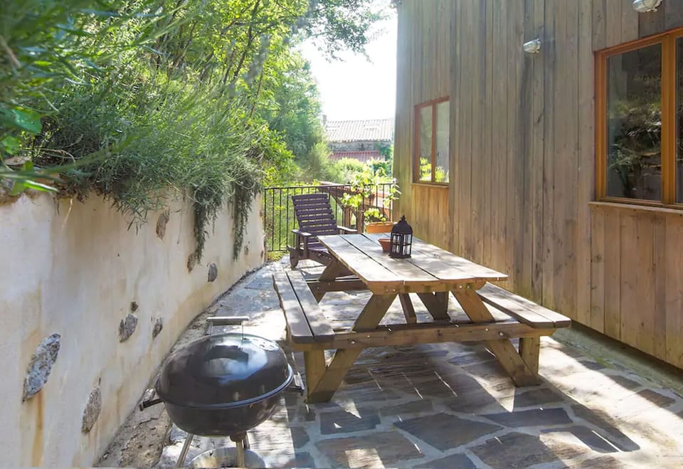Large terrace with good shade from the summer sun with BBQ and picnic table