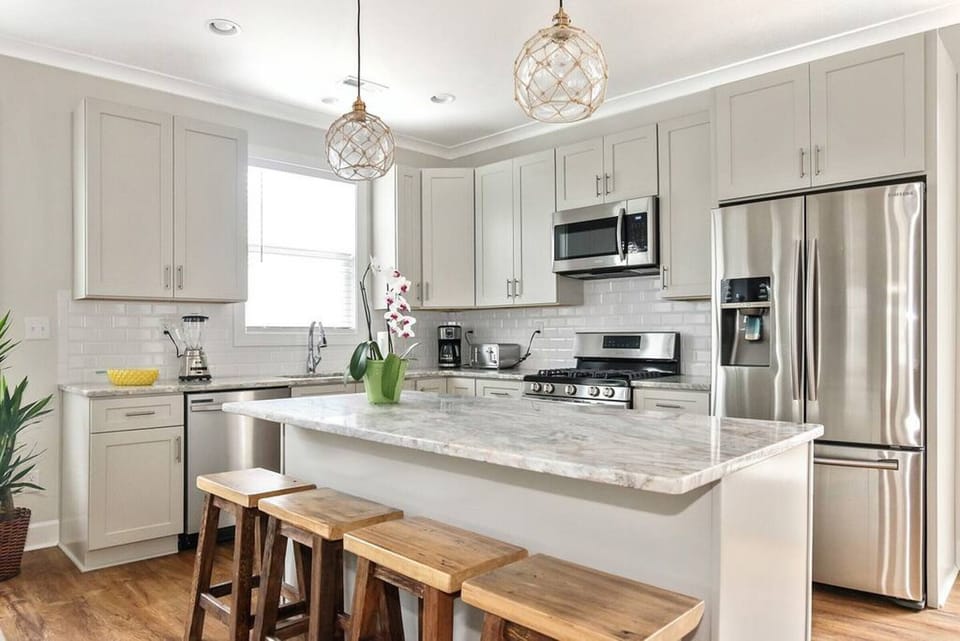 Fully equipped kitchen with stainless steel appliances