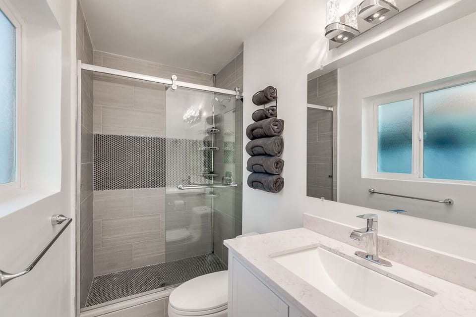 Walking shower, blue tooth LED smart fan.  Enjoy music while you shower