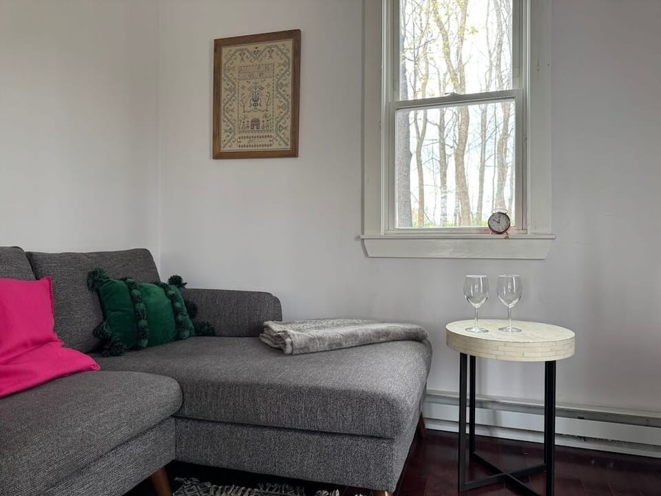 Living room with TV; Record Player; books & board games 