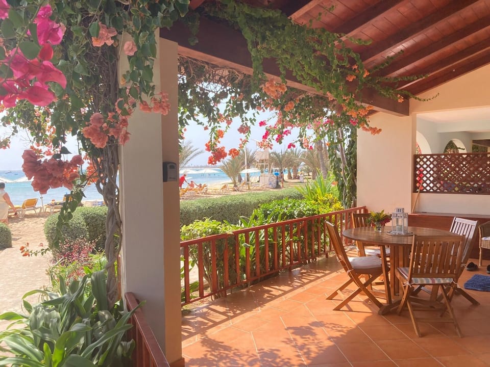 Apartment No2 patio, great for alfresco dining, great views of Santa Maria beach