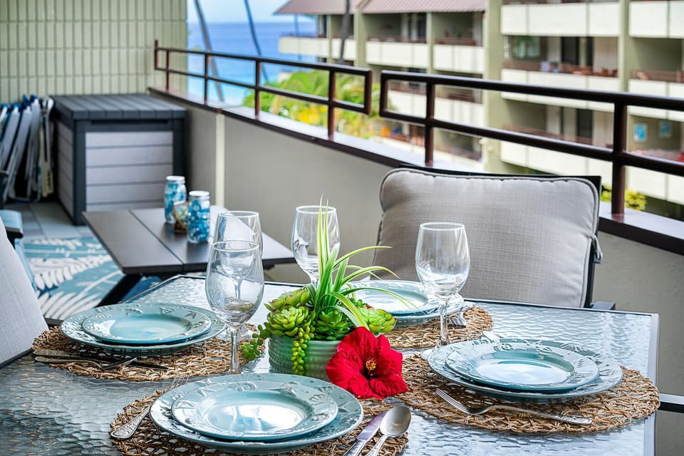 Beautiful Setting on the Outdoor Dining Table, and a Chair