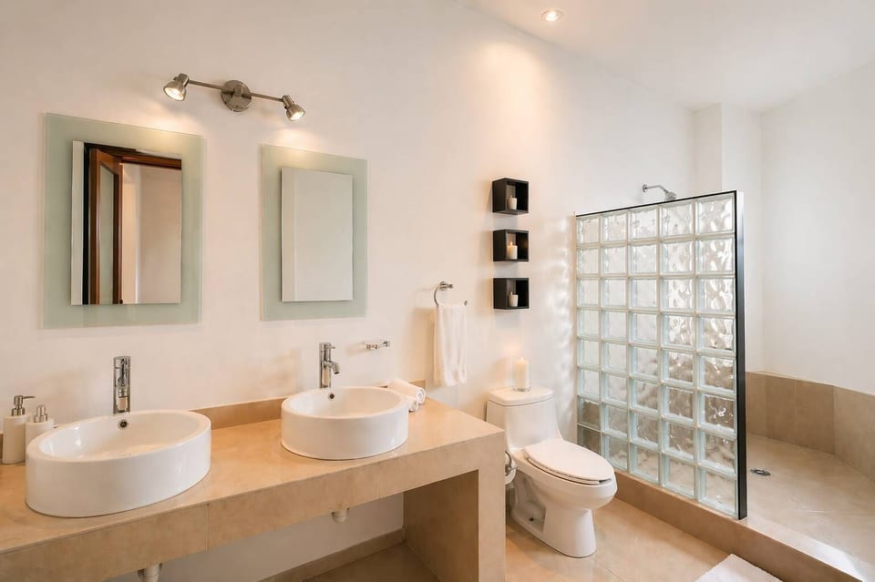 Master bathroom and double vanity.