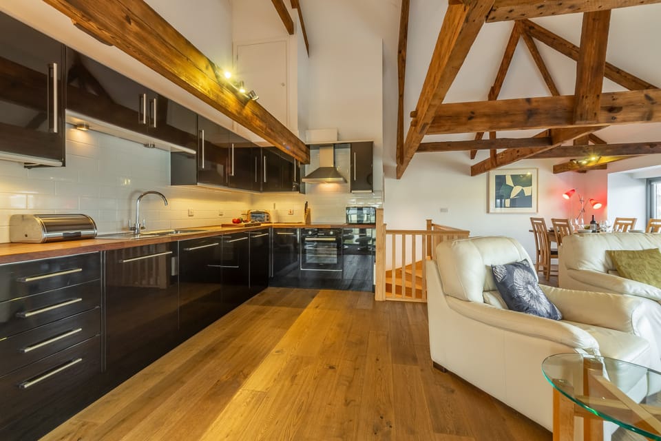 Copperhouse View, Hayle. First floor: Well equipped, modern kitchen and sleek furnishings