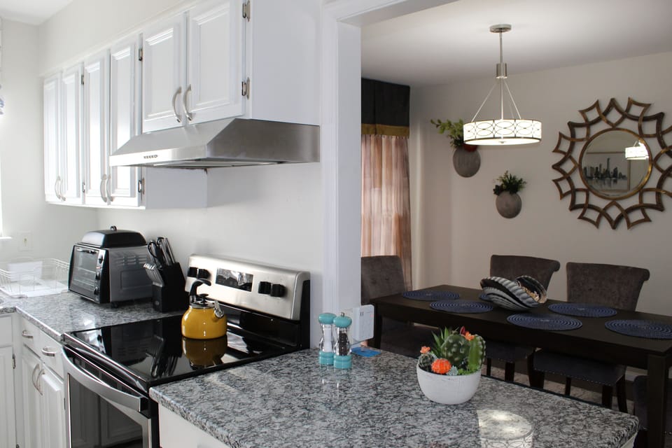 The kitchen opens to the dining room area. 
