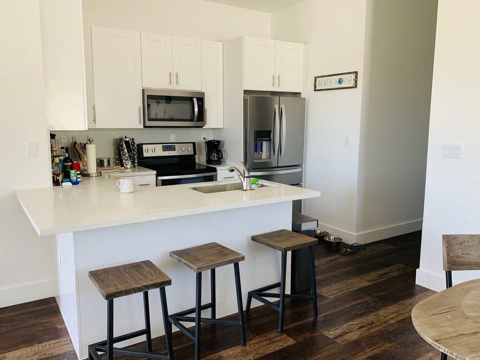 kitchen counter top view with stools