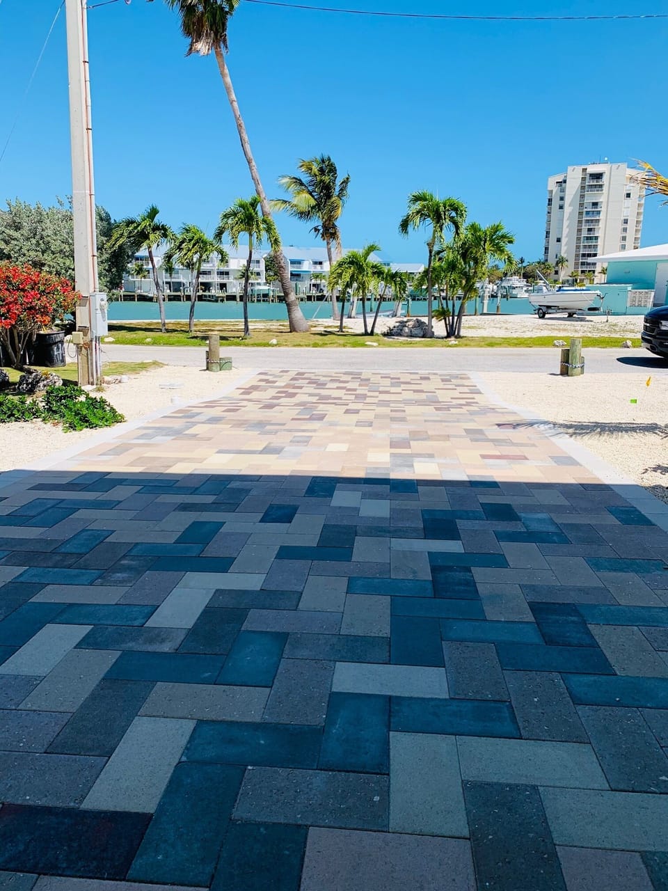 View from huge, breezy down stairs patio area.