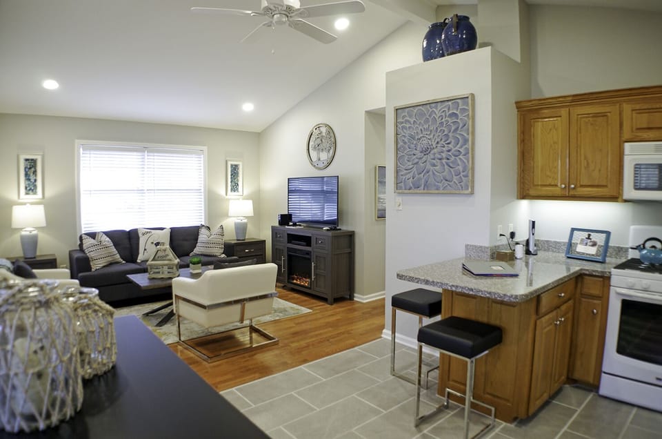 Open concept of living room and kitchen