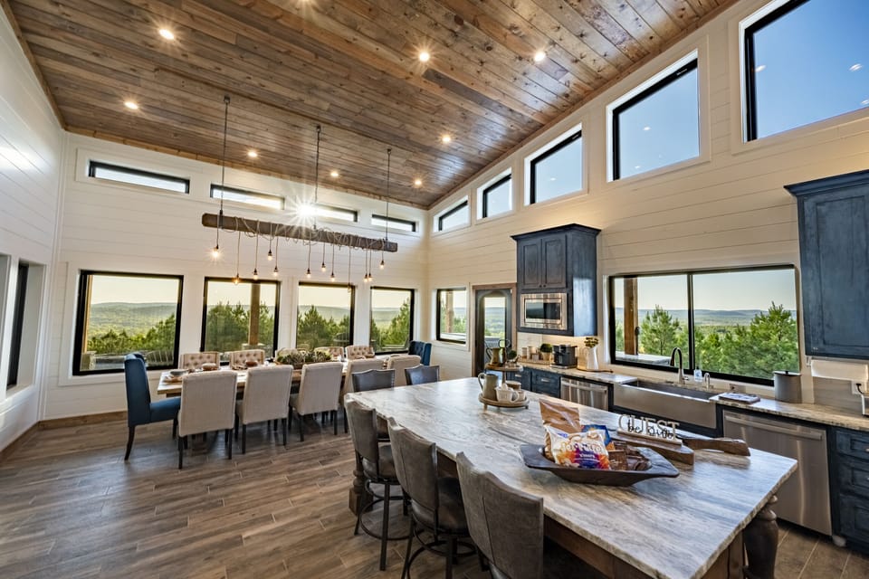 The kitchen island and our s'mores welcome basket!