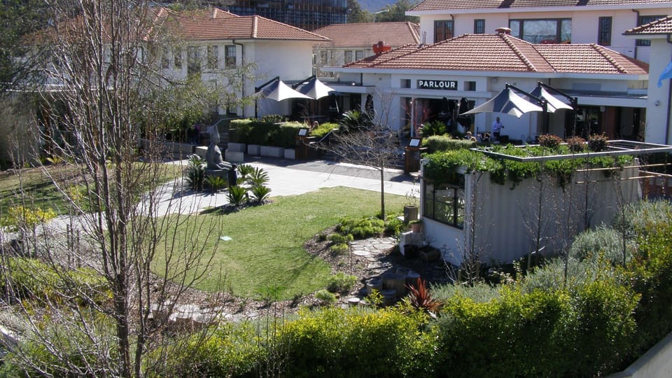 View over community garden from balcony