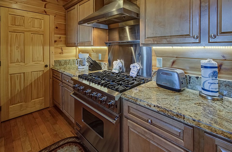 a chef's dream range and kitchen