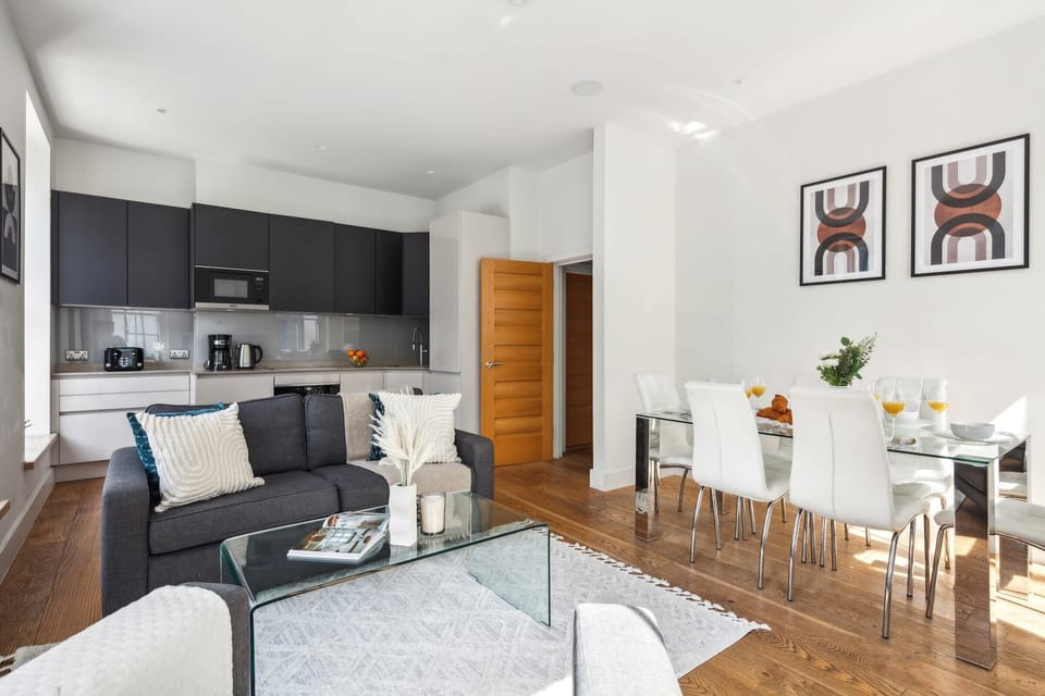 The open-plan living, kitchen and dining area