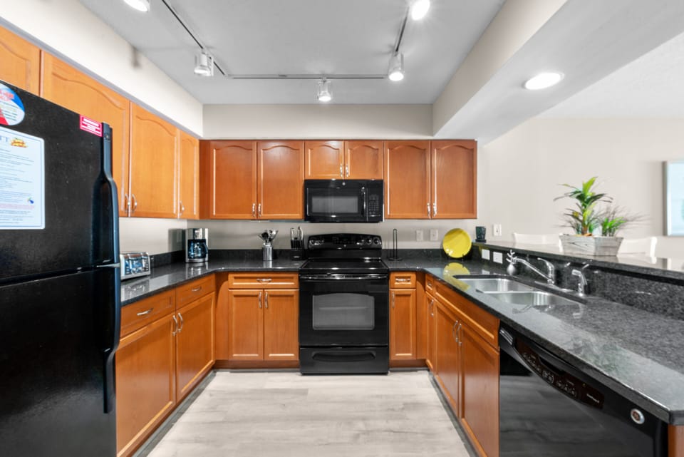 A fully stocked kitchen makes preparing meals a snap.