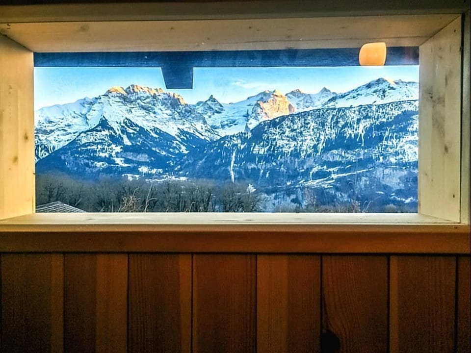 View from the sauna to the mountains