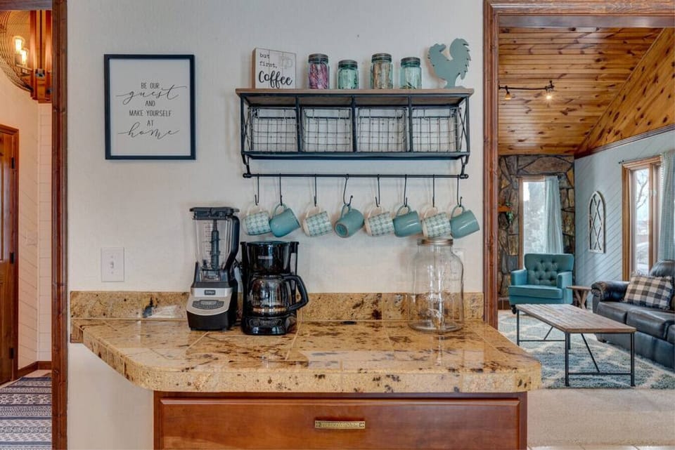 Coffee Bar stocked with coffee, sweeteners, and creamers!