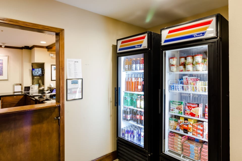 On-site pantry stocked with snacks and drinks.
