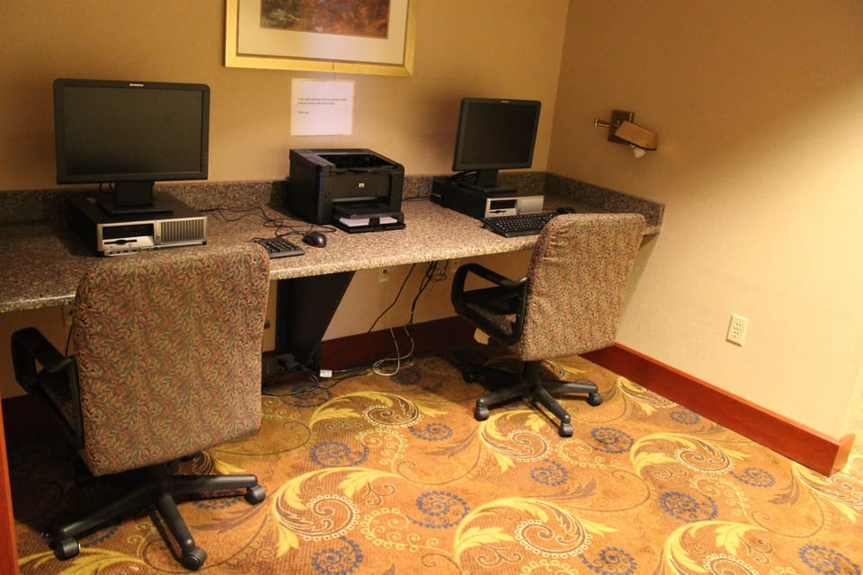 Get some work done in the on-site office area.