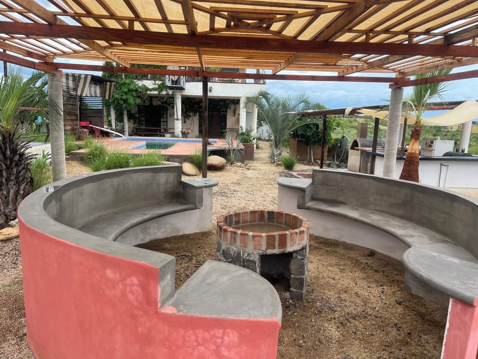 Gas firepit with shaded seating area
