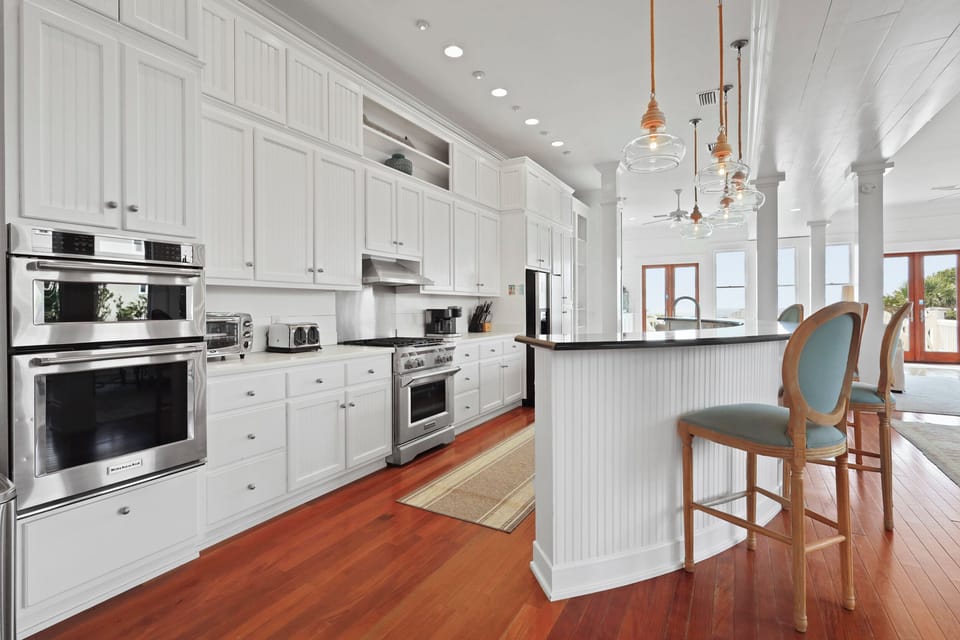 Gourmet kitchen with gorgeous views of the ocean!