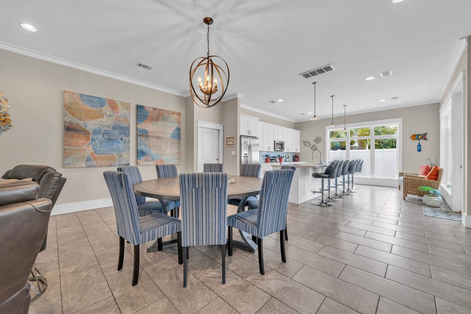 1st Floor Modern Round Dining Space for 8 with Additional Seats Available