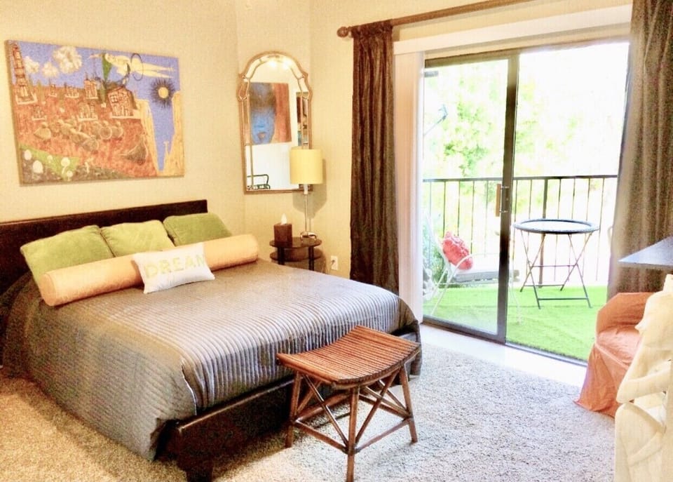 Large bedrooms feature new Sealy mattresses and private patio, walk in closet 