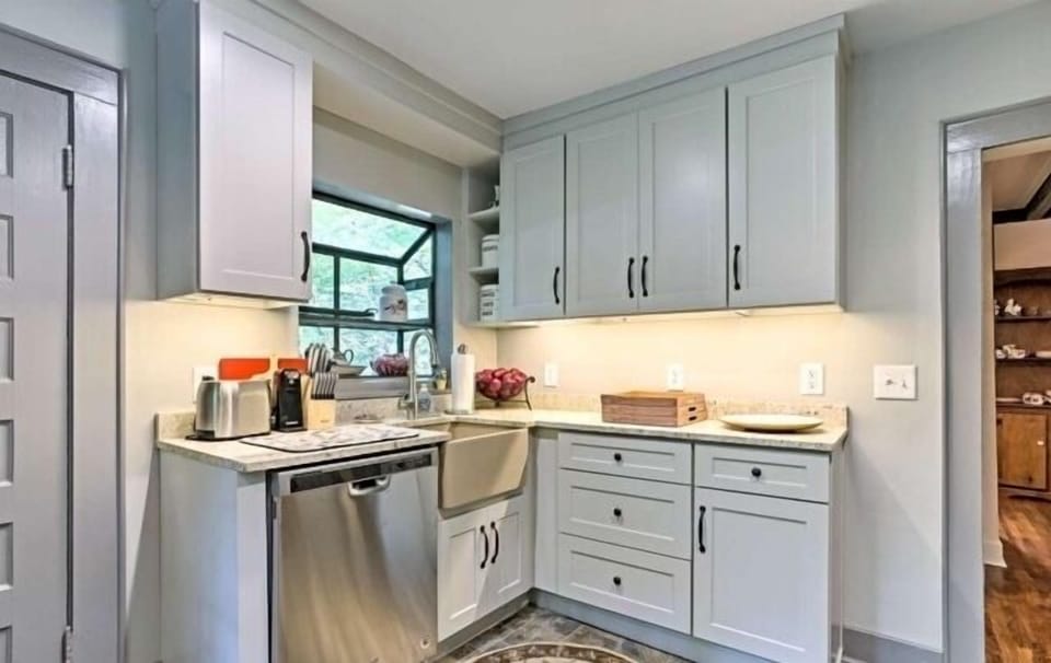 1920’s original window over farmhouse sink/disposal, full dishwasher, toaster
