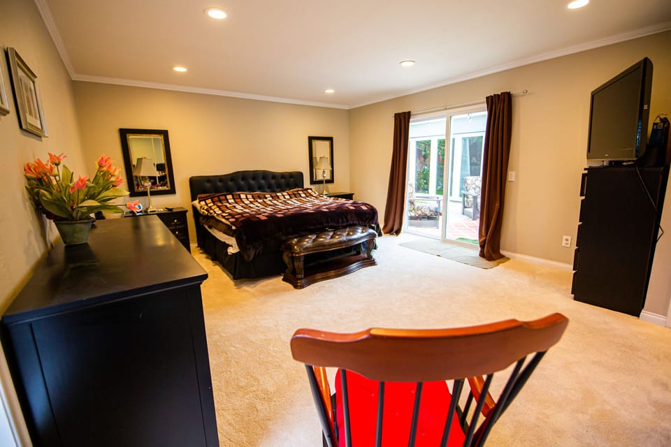 Very spacious and private master with private bath and access to back yard