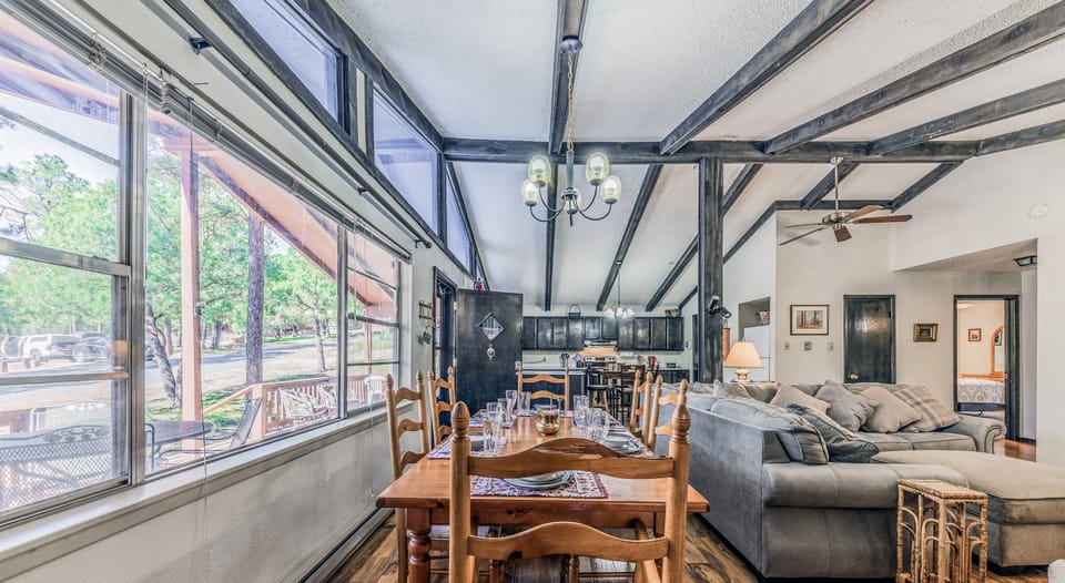 Dining opens to kitchen and living room