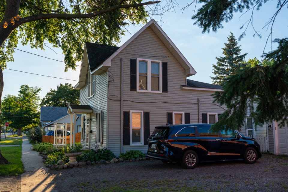 House and parking for three cars.