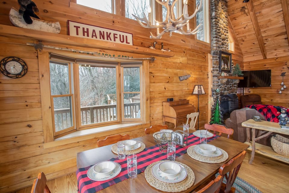 Bay Window in Open Dining Area and Dining Table with Seating for Six
