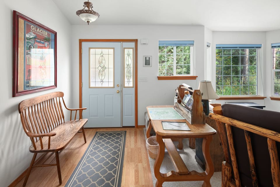The main door leads to the outside deck.