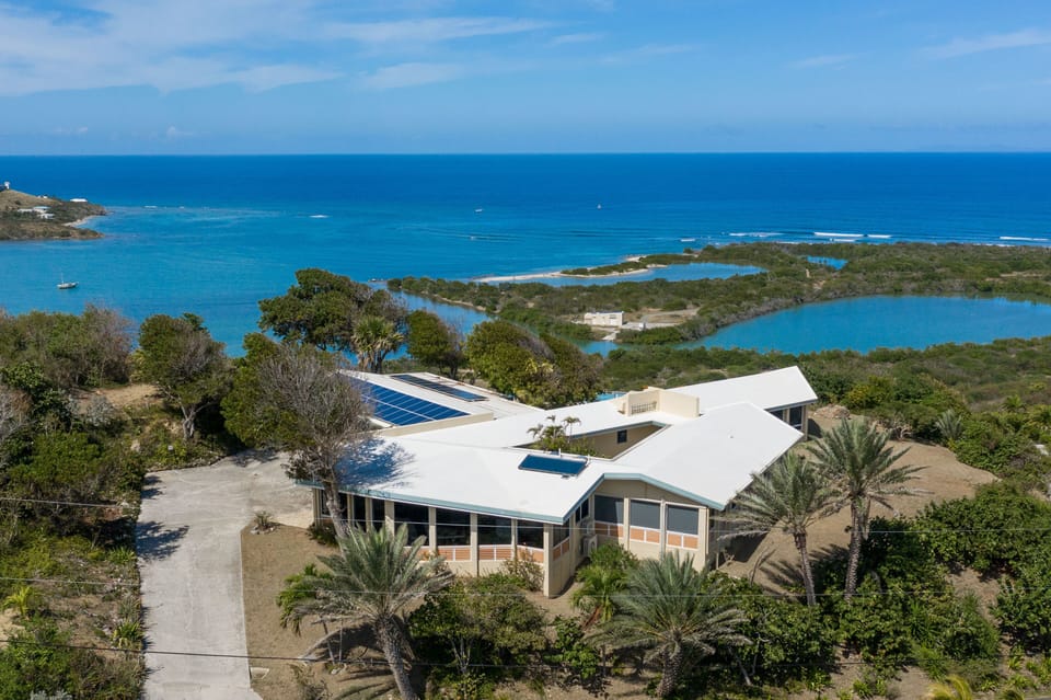 A drone's eye view overlooking Panacea Place