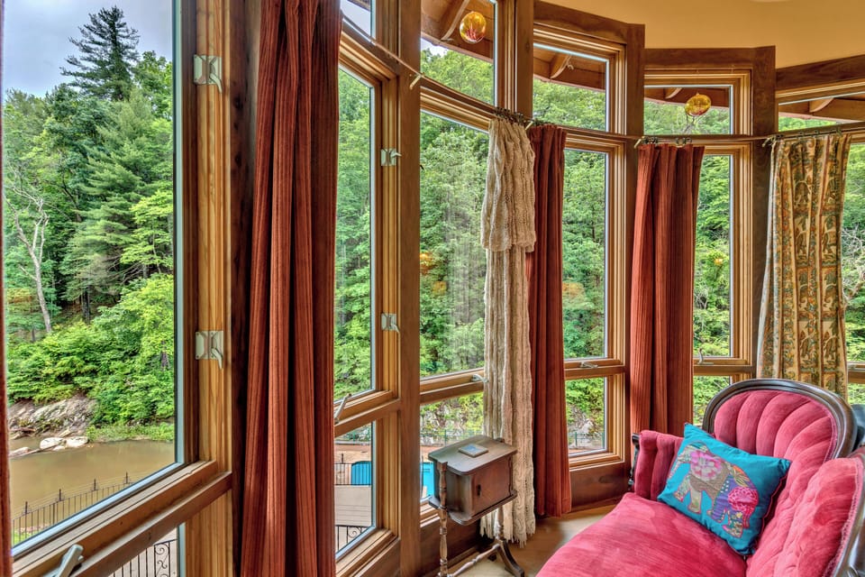 Artist made drapes to fit the floor to ceiling custom windows 