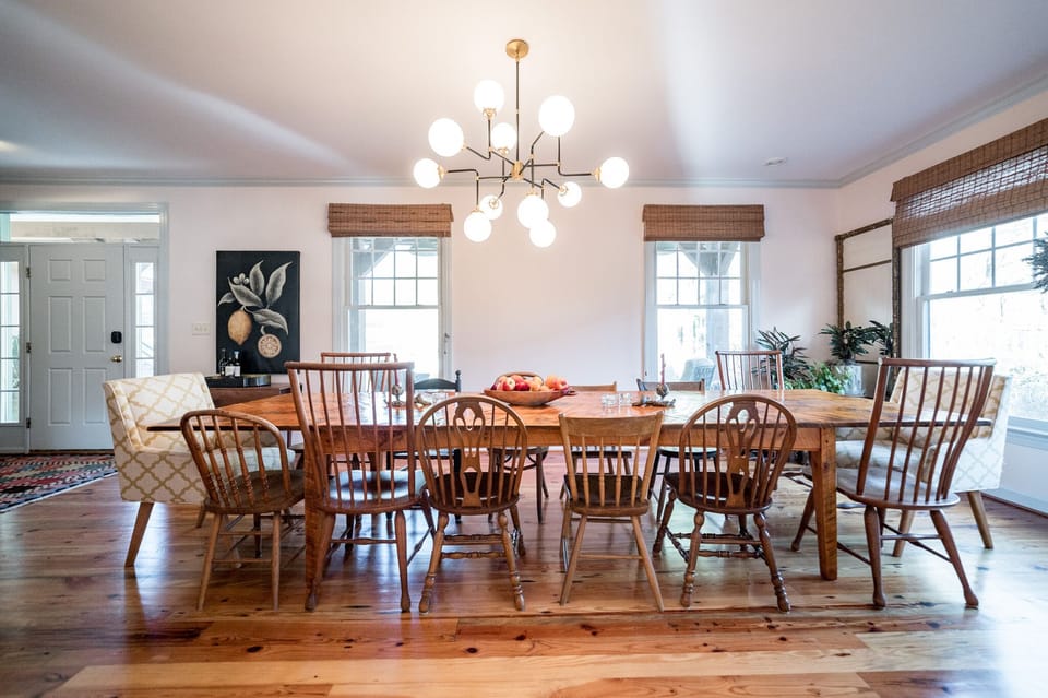 The dining table easily seats 16 guests.
